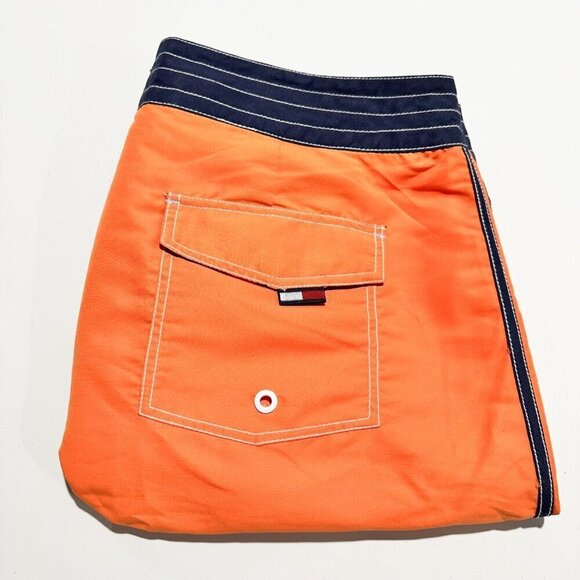 Tommy Hilfiger Men’s Board Shorts Swim Trunks Orange Navy Size 36 NWT - Picture 7 of 11